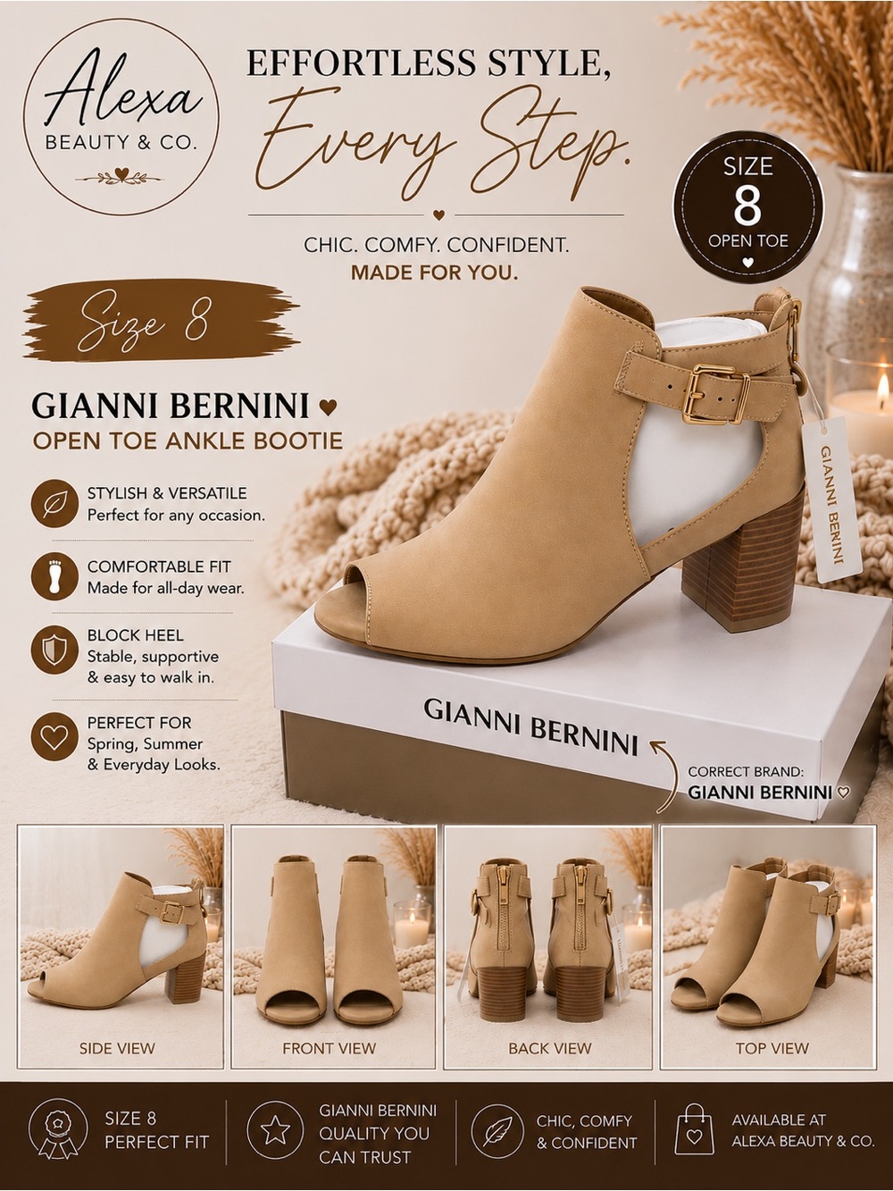Giani Bernini Tan Open-Toe Ankle Bootie with Buckle